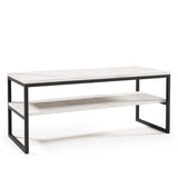 Modern-White-Marble-Rectangular-Coffee-Table-With-Shelf-Black-Metal-Base-100cm