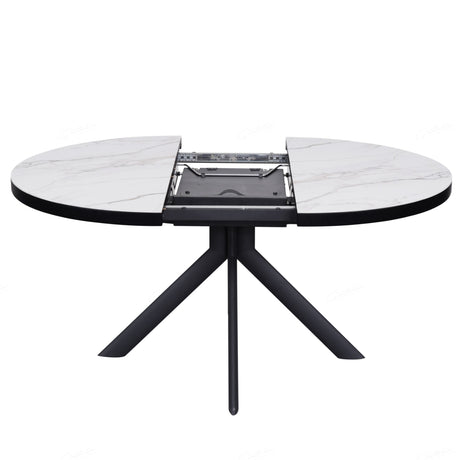 Alvaro Modern White Marble Ceramic Round Extending Dining Table 120cm-160cm