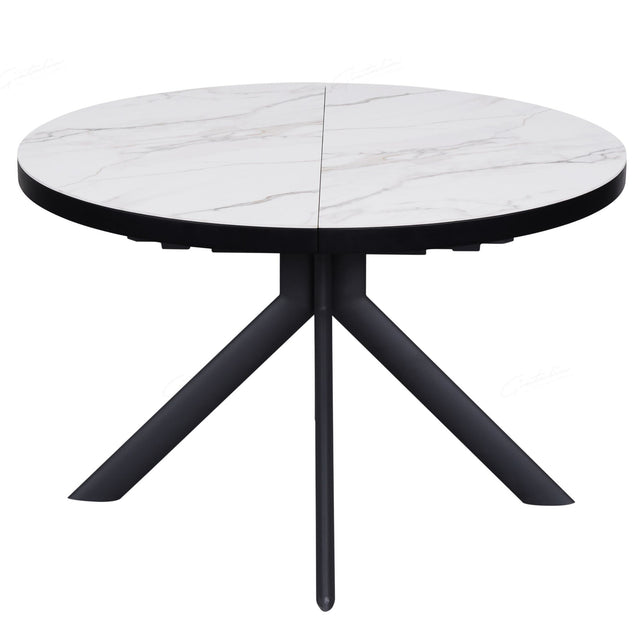 Alvaro Modern White Marble Ceramic Round Extending Dining Table 120cm-160cm