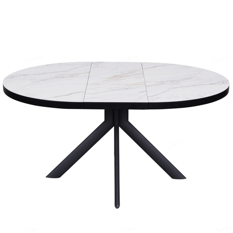 Alvaro Modern White Marble Ceramic Round Extending Dining Table 120cm-160cm