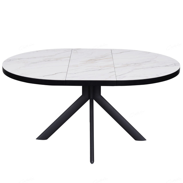 Alvaro Modern White Marble Ceramic Round Extending Dining Table 120cm-160cm