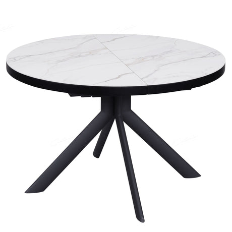 Alvaro Modern White Marble Ceramic Round Extending Dining Table 120cm-160cm