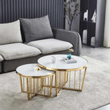 Modern-White-Sintered-Stone-Marble-Round-Nesting-Coffee-Table-Gold-Metal-Base-Set-of-2