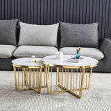 Modern-White-Sintered-Stone-Marble-Round-Nesting-Coffee-Table-Gold-Metal-Base-Set-of-2