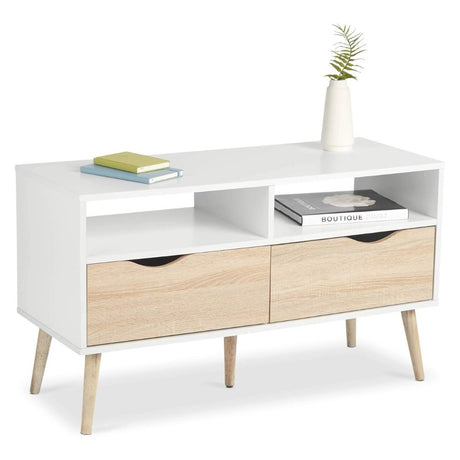 Jersey Modern White High Gloss And Oak TV Stand With Storage