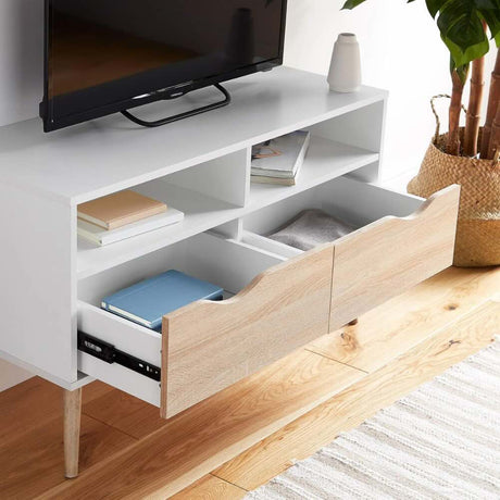 Jersey Modern White High Gloss And Oak TV Stand With Storage