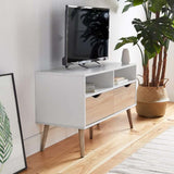 Jersey Modern White High Gloss And Oak TV Stand With Storage