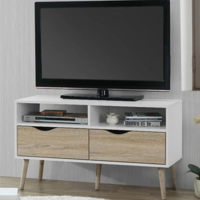 Jersey Modern White High Gloss And Oak TV Stand With Storage