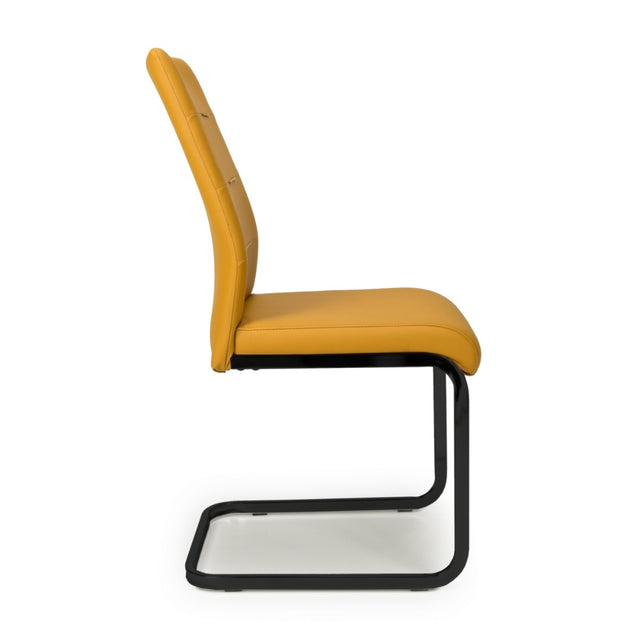 Modern-Yellow-Leather-Cantilever-Dining-Chair-Horizontal-Stitching-Black-Metal-Legs-Set-of-2