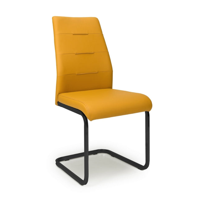 Modern-Yellow-Leather-Cantilever-Dining-Chair-Horizontal-Stitching-Black-Metal-Legs-Set-of-2