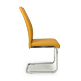 Modern-Yellow-Leather-Cantilever-Dining-Chair-Metal-Legs-Set-of-2