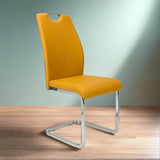 Modern-Yellow-Leather-Cantilever-Dining-Chair-Metal-Legs-Set-of-2