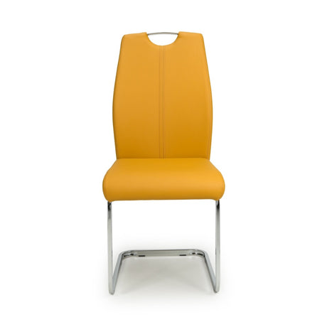 Modern-Yellow-Leather-Cantilever-Dining-Chair-Metal-Legs-Set-of-2