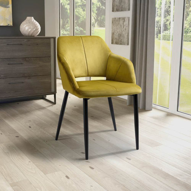 Modern-Yellow-Velvet-Open-Back-Dining-Chair-Black-Metal-Legs-Set-of-2