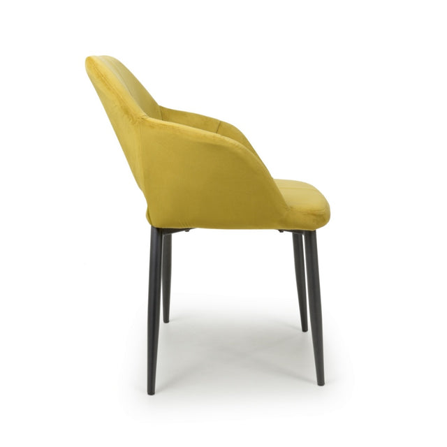 Modern-Yellow-Velvet-Open-Back-Dining-Chair-Black-Metal-Legs-Set-of-2