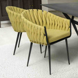 Modern-Yellow-Weave-Braided-Dining-Chair-Black-Metal-Legs-Set-of-2