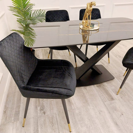 Modern-black-plush-velvet-dining-chairs-metal-legs