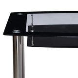 Modern-black-tempered-glass-dining-table-with-chrome-metal-legs-and-glass-shelve