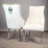 Modern-cream-velvet-dining-chairs-chrome-legs-lion-knocker-quilted-back