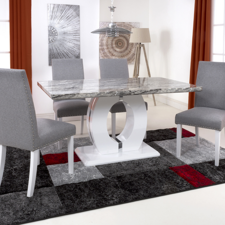 Modern-Rectangular-Grey-Marble-Dining-Table-&-Coffee-Table-Set-With-White-High-Gloss-Base