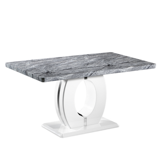 Modern-Rectangular-Grey-Marble-Dining-Table-&-Coffee-Table-Set-With-White-High-Gloss-Base