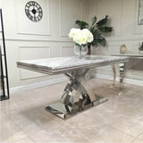 Modern-grey-marble-dining-table-with-chrome-stainless-steel-base-180cm