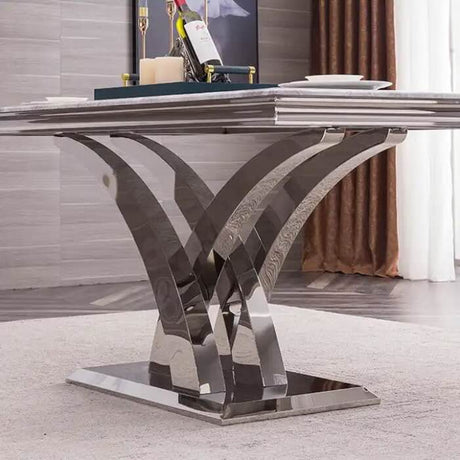 Modern-grey-marble-dining-table-with-chrome-stainless-steel-base-180cm