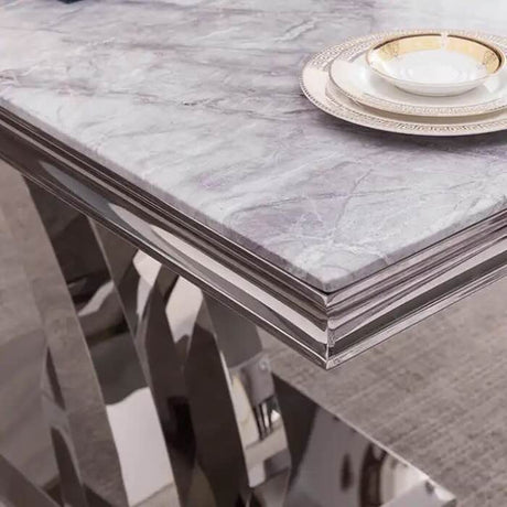 Modern-grey-marble-dining-table-with-chrome-stainless-steel-base-180cm