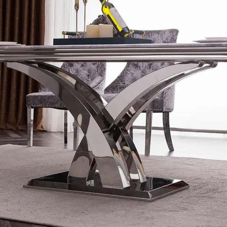 Modern-grey-marble-dining-table-with-chrome-stainless-steel-base-180cm