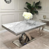 Modern-grey-marble-dining-table-with-chrome-stainless-steel-base-180cm