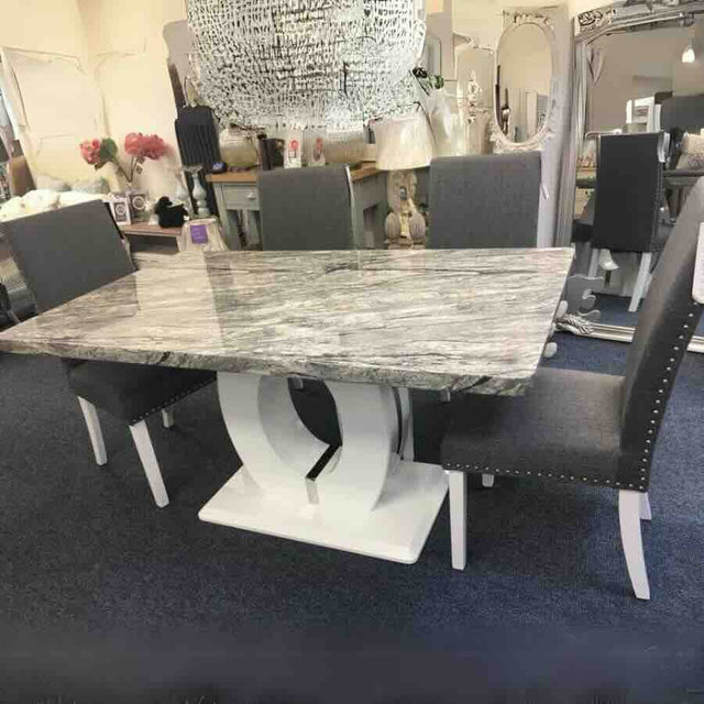 Modern-Rectangular-Grey-Marble-Dining-Table-&-Coffee-Table-Set-With-White-High-Gloss-Base