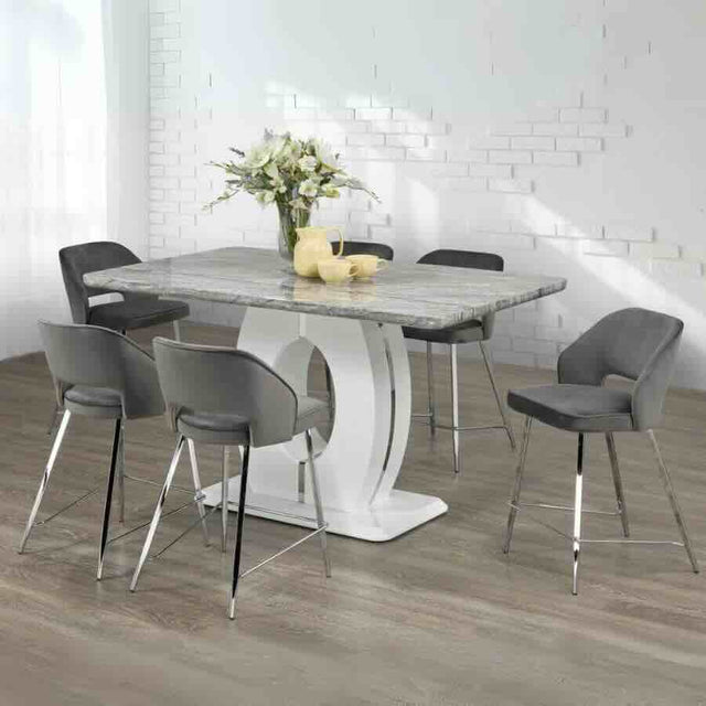 Modern-Rectangular-Grey-Marble-Dining-Table-&-Coffee-Table-Set-With-White-High-Gloss-Base