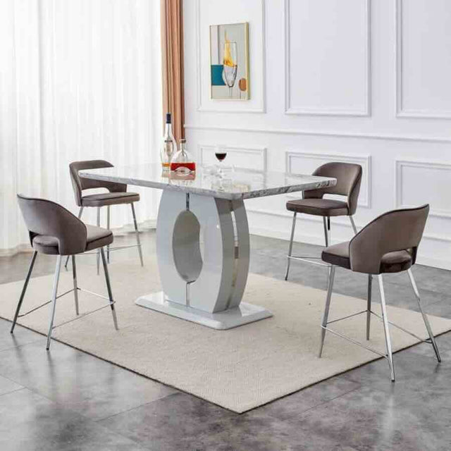 Modern-Rectangular-Grey-Marble-Dining-Table-&-Coffee-Table-Set-With-White-High-Gloss-Base