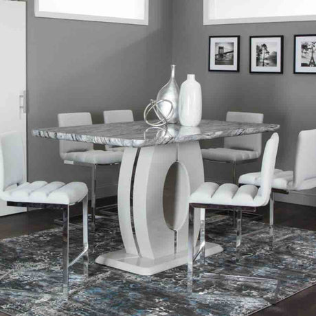 Modern-Rectangular-Grey-Marble-Dining-Table-&-Coffee-Table-Set-With-White-High-Gloss-Base