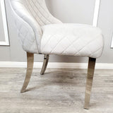 Modern-light-grey-velvet-dining-chairs-chrome-legs