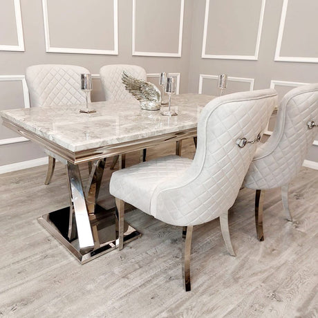 Modern-light-grey-velvet-dining-chairs-chrome-legs