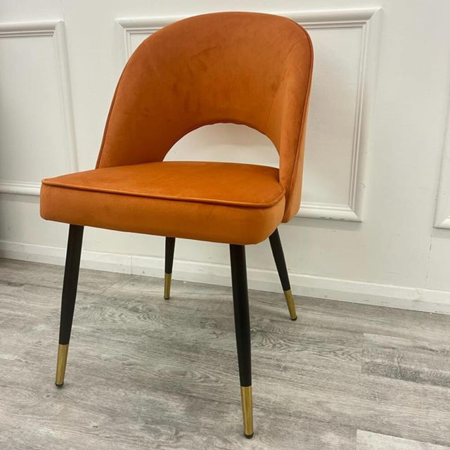 Modern-orange-Plush-Velvet-Dining-Chairs-Set-of-2-Open-Back-Black-Metal-Legs