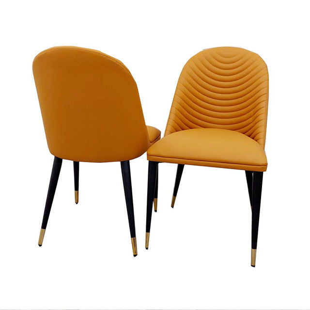 Modern-orange-leather-dining-chairs-metal-legs