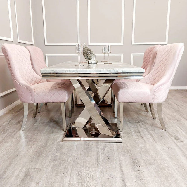 Modern-pink-velvet-dining-chairs-chrome-legs