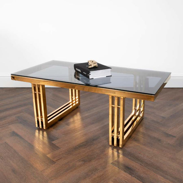 Modern-rectangular-glass-coffee-table-with-Gold-metal-base-120cm