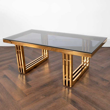 Modern-rectangular-glass-coffee-table-with-Gold-metal-base-120cm