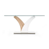 Modern-rectangular-glass-dining-table-with-oak-and-white-high-gloss-pedestal-base-160cm