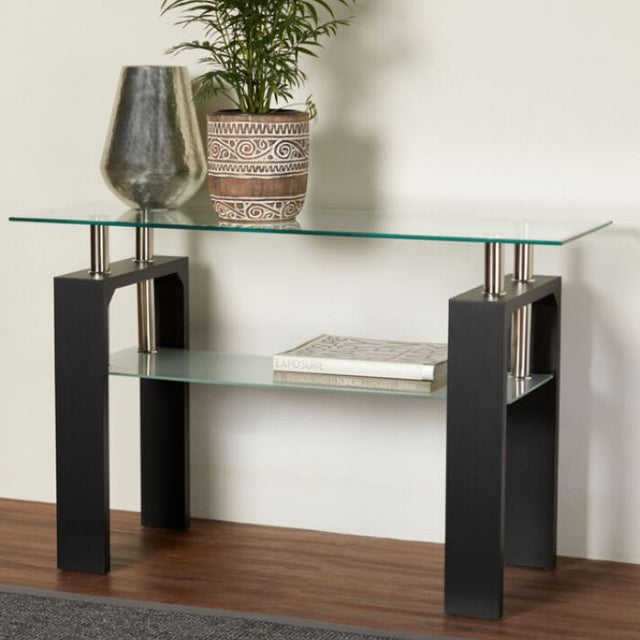 Arlington Modern Rectangular Glass Hallway Console Table With Shelf 110cm