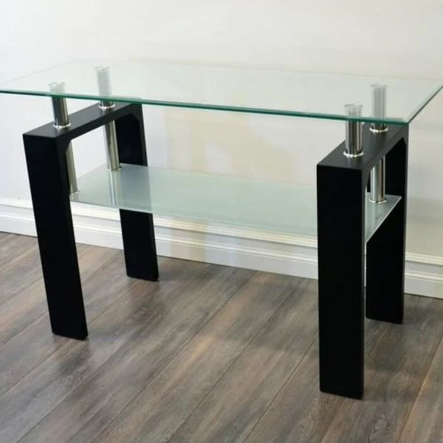 Arlington Modern Rectangular Glass Hallway Console Table With Shelf 110cm