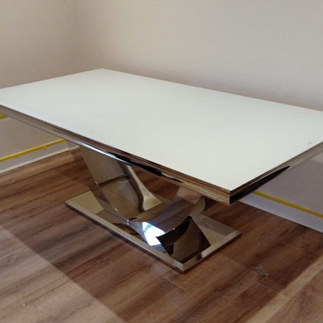 Modern-white-glass-coffee-table-stainless-steel-base-130cm