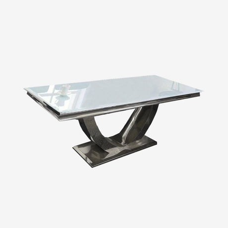 Modern-white-glass-coffee-table-stainless-steel-base-130cm