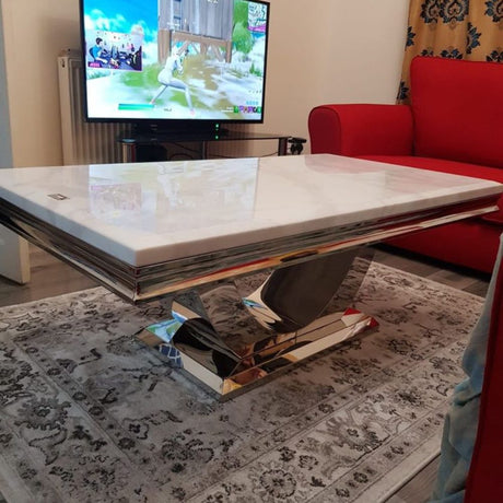 Modern-white-marble-coffee-table-stainless-steel-base-130cm