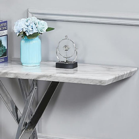 Modern-white-marble-hallway-console-table-with-chrome-metal-legs