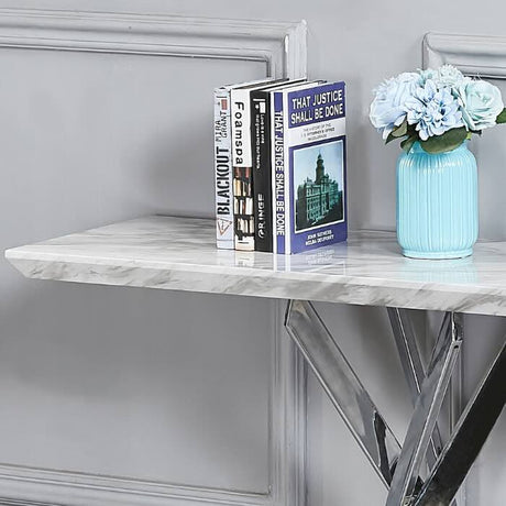 Modern-white-marble-hallway-console-table-with-chrome-metal-legs