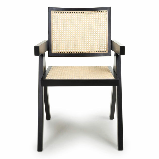 Akira Classic Modernist Black Rattan Dining Chairs Set of 2